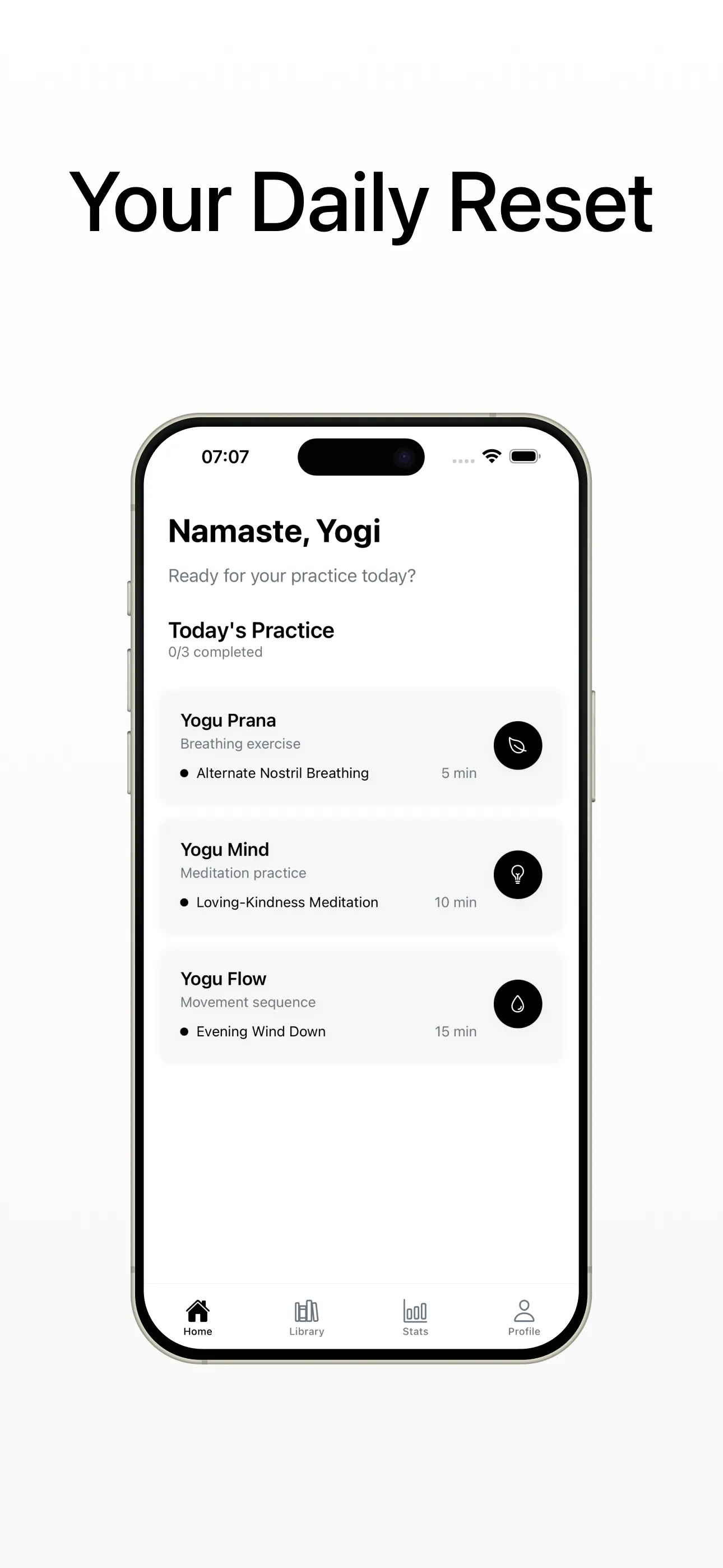 Yogu app home screen